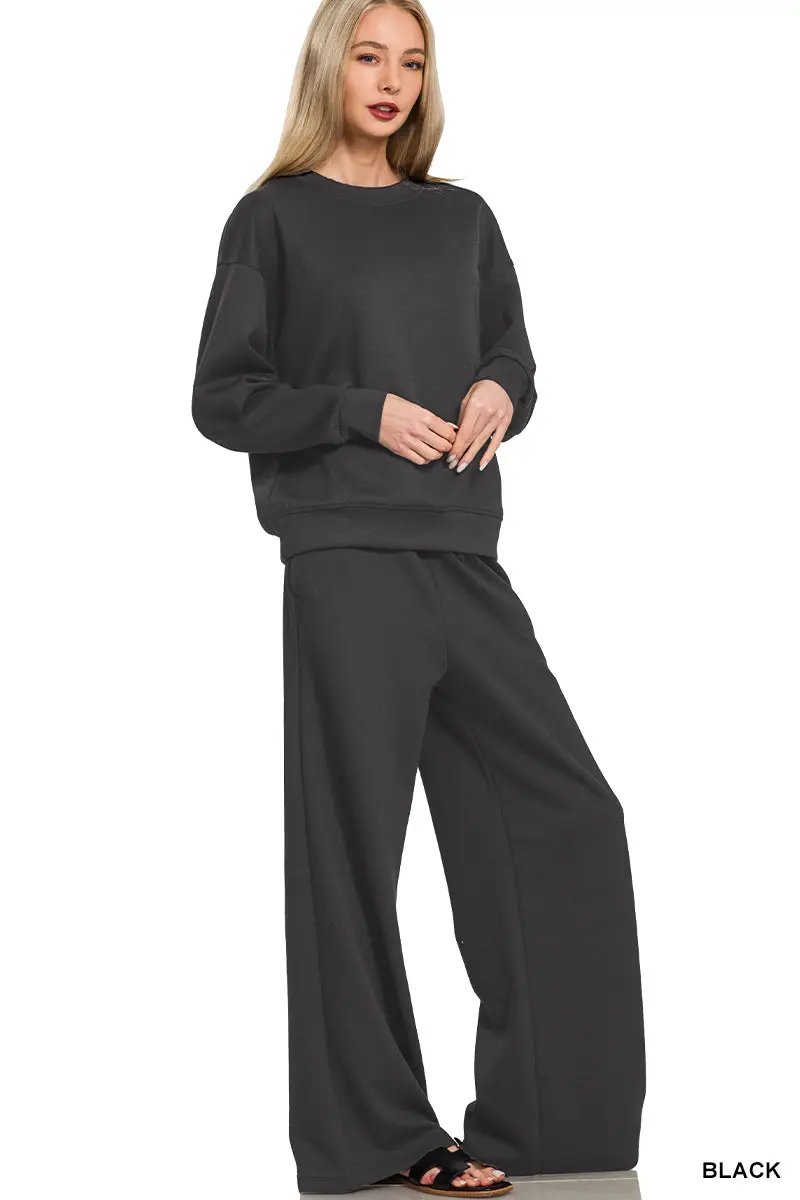 Grateful Threads Boutique Zenana Scuba Crewneck Pullover & Pants 2 Pieces Set - Outfit Sets Zenana Scuba Crewneck Pullover & Pants 2 Pieces Set
