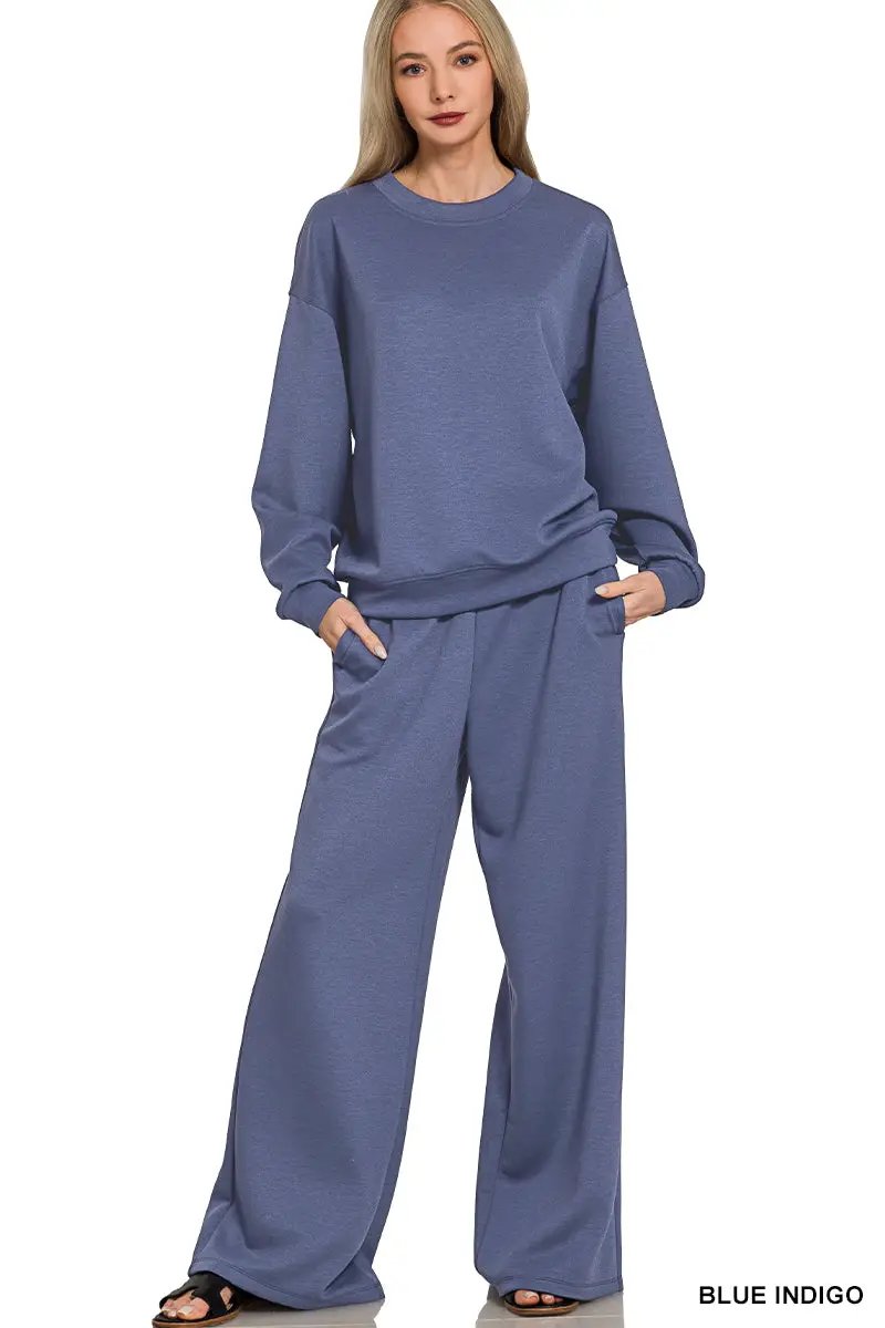 Grateful Threads Boutique Zenana Scuba Crewneck Pullover & Pants 2 Pieces Set - Outfit Sets Zenana Scuba Crewneck Pullover & Pants 2 Pieces Set