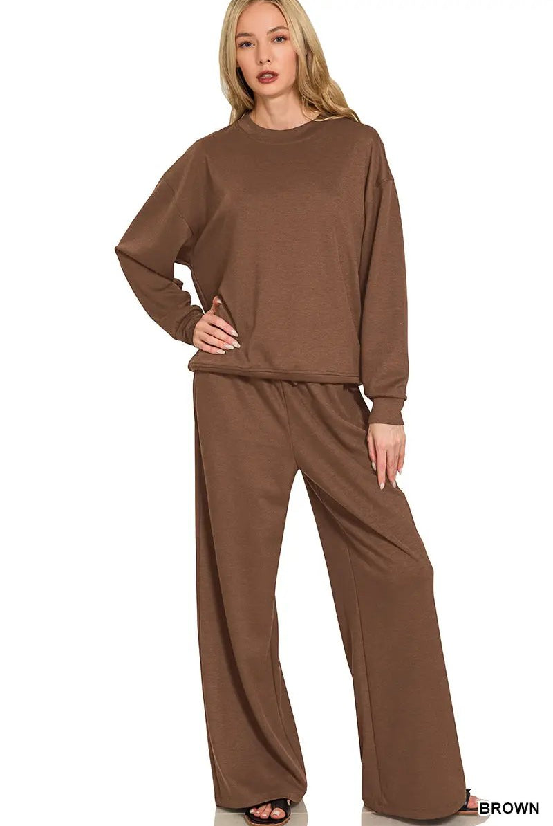 Grateful Threads Boutique Zenana Scuba Crewneck Pullover & Pants 2 Pieces Set - Outfit Sets Zenana Scuba Crewneck Pullover & Pants 2 Pieces Set