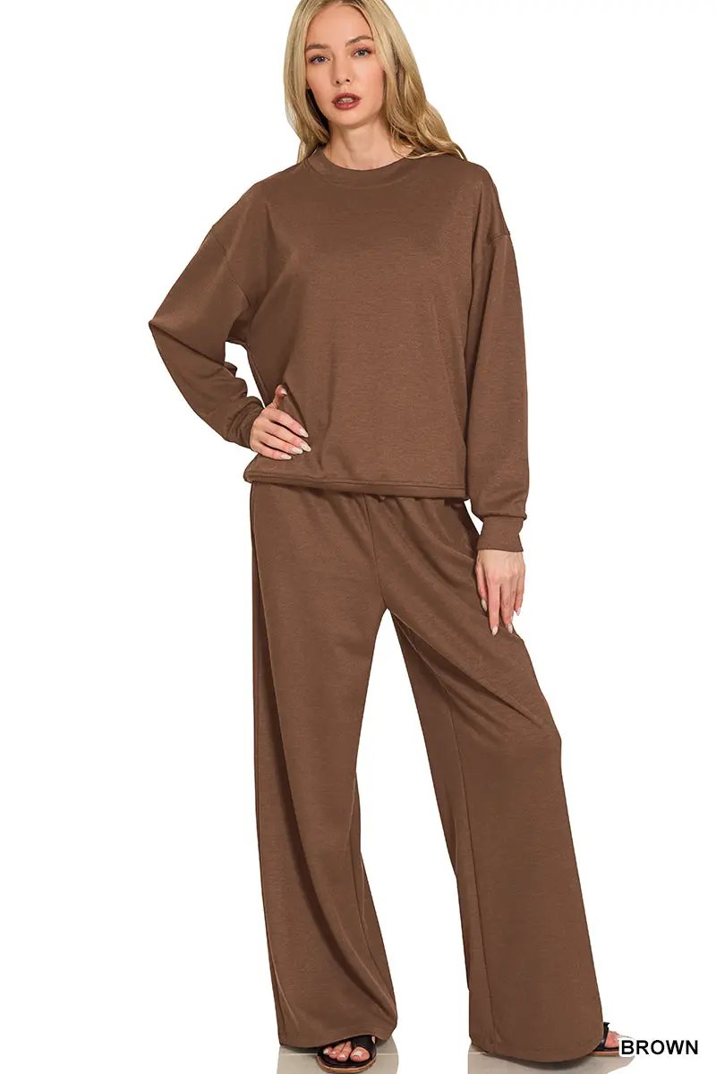 Grateful Threads Boutique Zenana Scuba Crewneck Pullover & Pants 2 Pieces Set - Outfit Sets Zenana Scuba Crewneck Pullover & Pants 2 Pieces Set