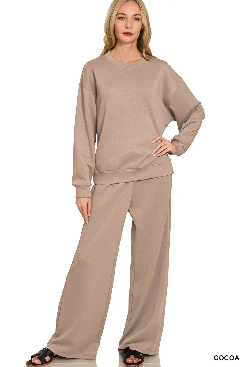 Grateful Threads Boutique Zenana Scuba Crewneck Pullover & Pants 2 Pieces Set - Outfit Sets Zenana Scuba Crewneck Pullover & Pants 2 Pieces Set