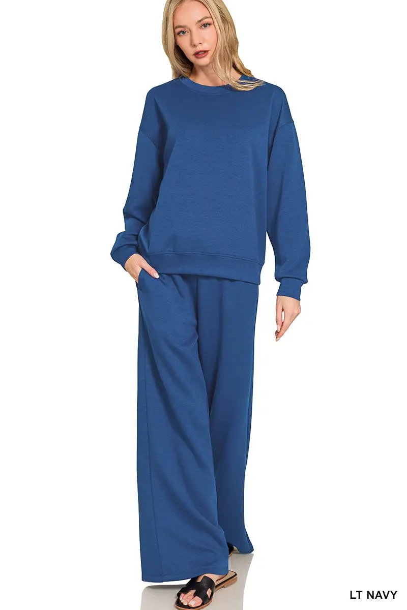 Grateful Threads Boutique Zenana Scuba Crewneck Pullover & Pants 2 Pieces Set - Outfit Sets Zenana Scuba Crewneck Pullover & Pants 2 Pieces Set