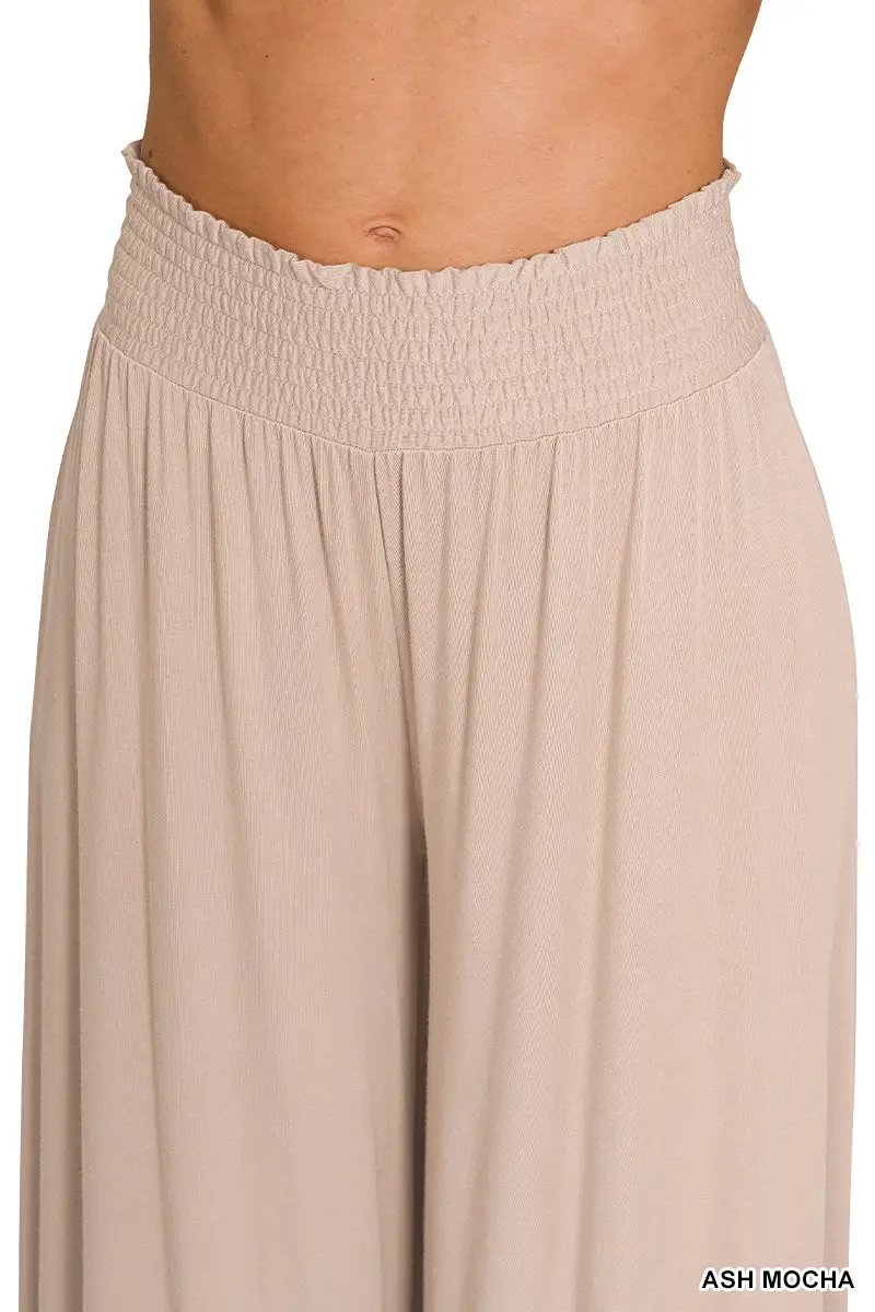 Zenana The Zenana Smocked Waist Wide Leg Palazzo Pants - Pants