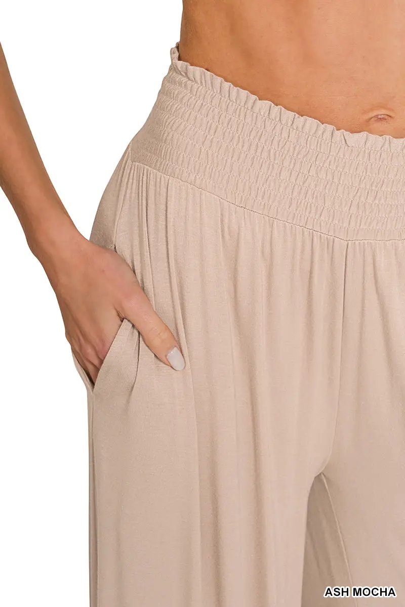 Zenana The Zenana Smocked Waist Wide Leg Palazzo Pants - Pants