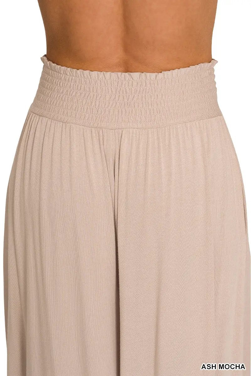 Zenana The Zenana Smocked Waist Wide Leg Palazzo Pants - Pants