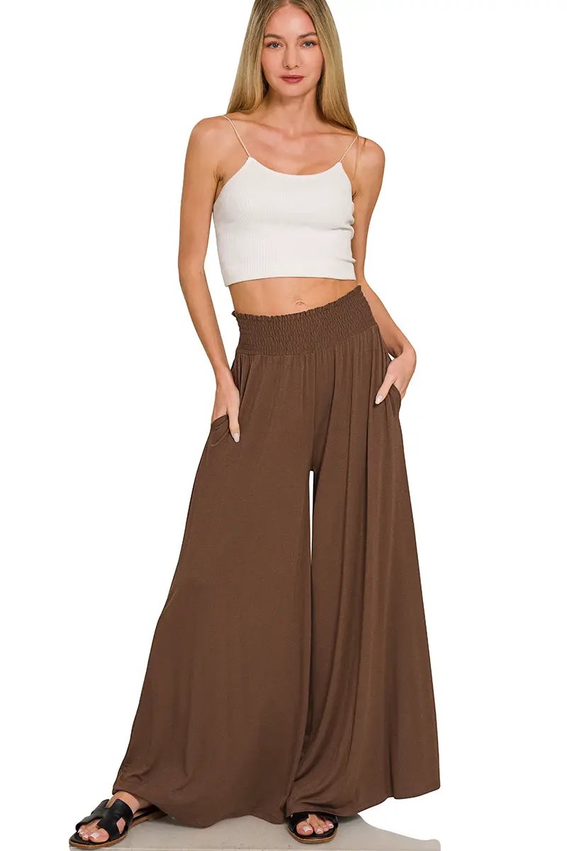Zenana The Zenana Smocked Waist Wide Leg Palazzo Pants - Pants
