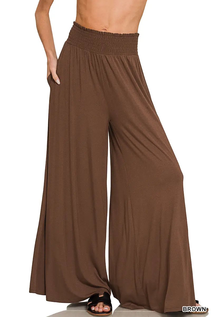 Zenana The Zenana Smocked Waist Wide Leg Palazzo Pants - Pants