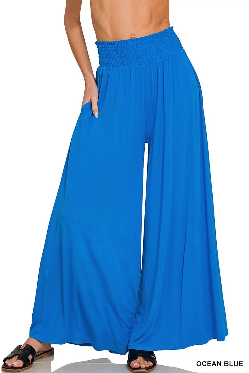 Zenana The Zenana Smocked Waist Wide Leg Palazzo Pants - Pants