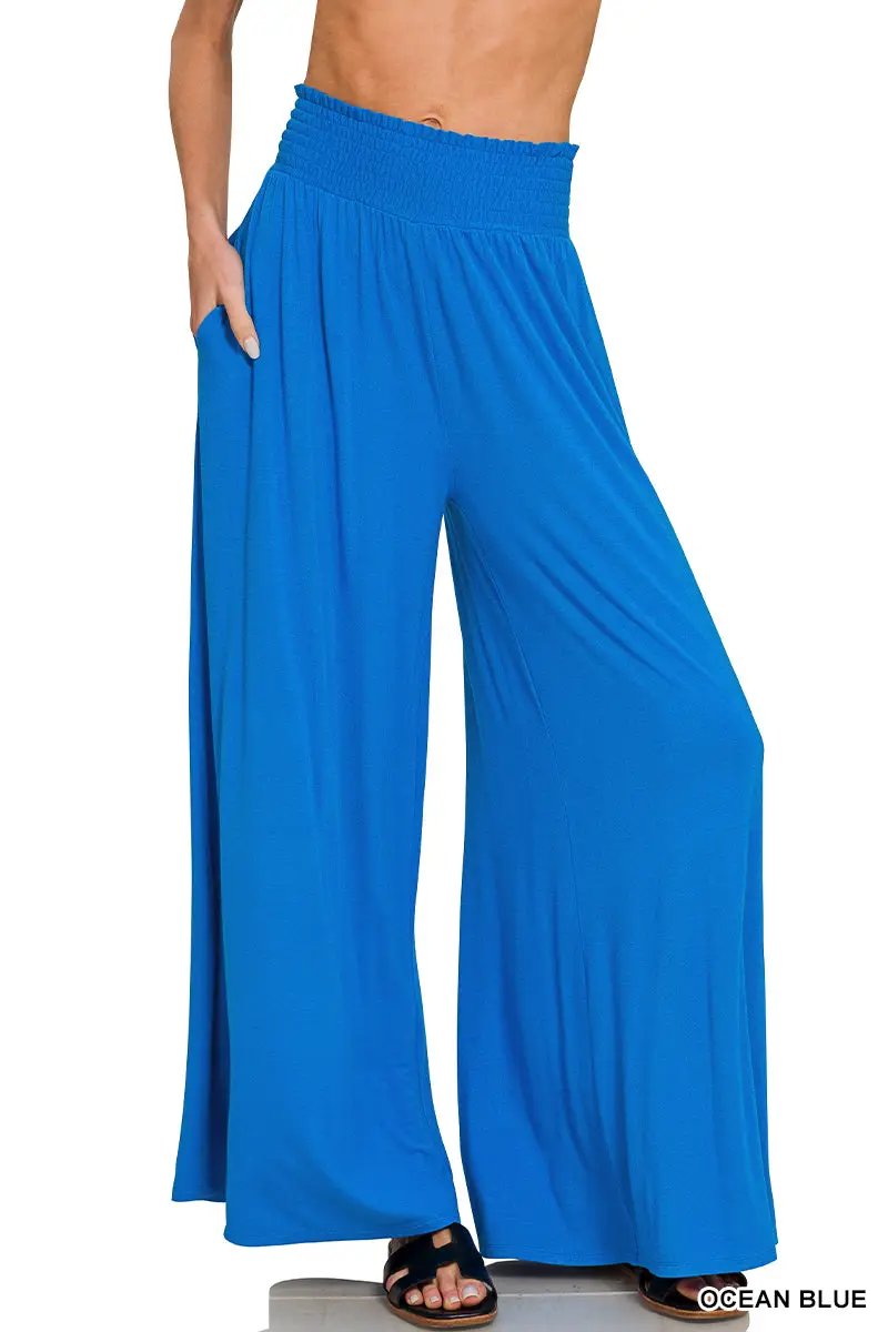 Zenana The Zenana Smocked Waist Wide Leg Palazzo Pants - Pants