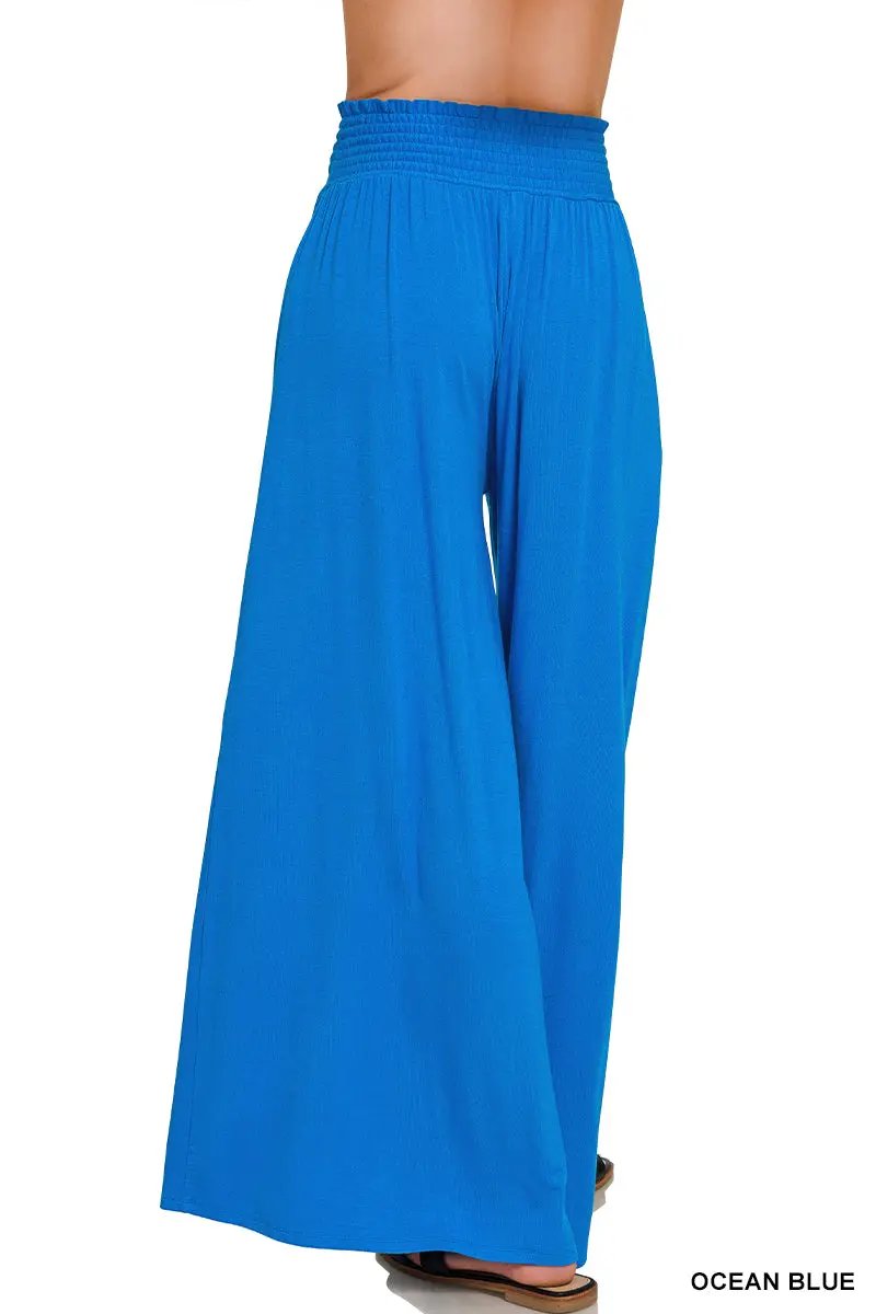 Zenana The Zenana Smocked Waist Wide Leg Palazzo Pants - Pants