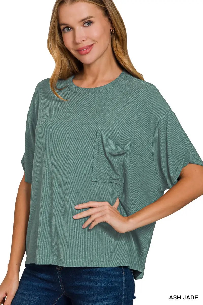 Zenana Zenana Oversized Ribbed Round Neck Short Sleeve Tee - T-Shirts Zenana Oversized Ribbed Round Neck Short Sleeve Tee