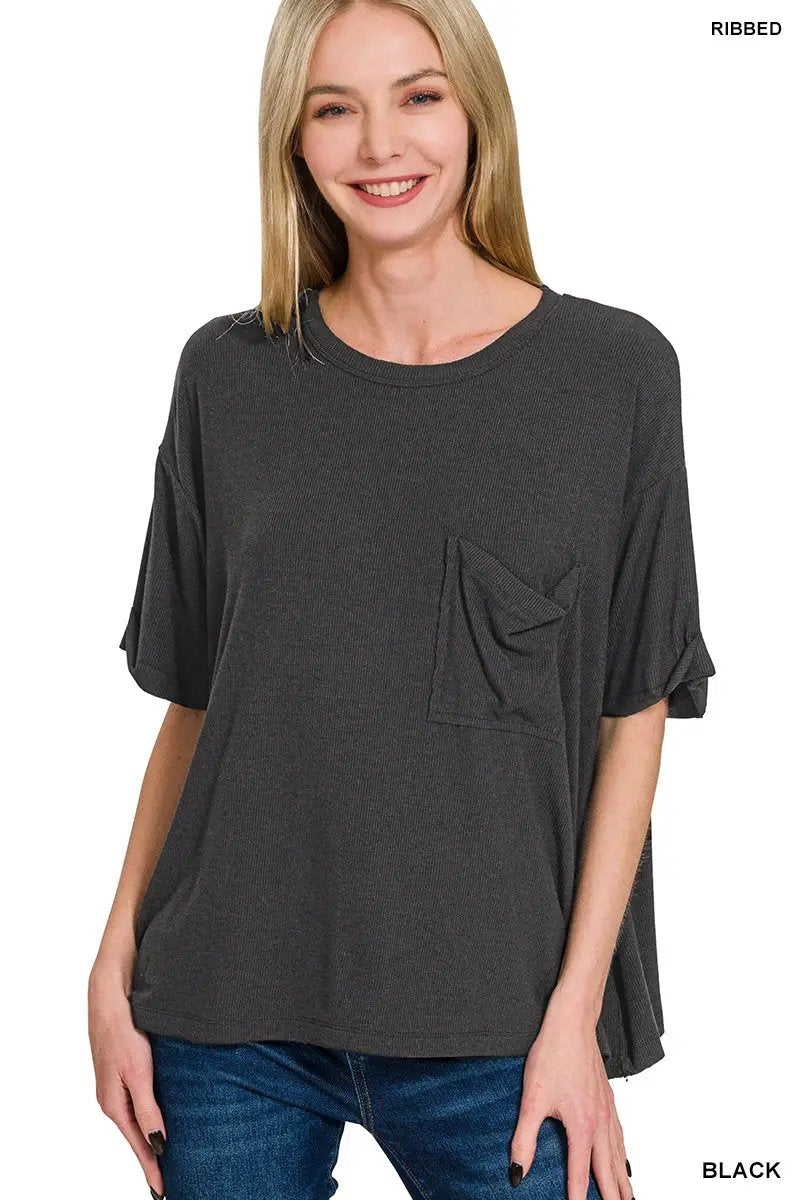 Zenana Zenana Oversized Ribbed Round Neck Short Sleeve Tee - T-Shirts Zenana Oversized Ribbed Round Neck Short Sleeve Tee