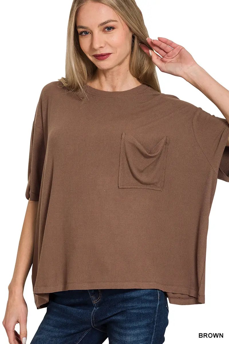 Zenana Zenana Oversized Ribbed Round Neck Short Sleeve Tee - T-Shirts Zenana Oversized Ribbed Round Neck Short Sleeve Tee