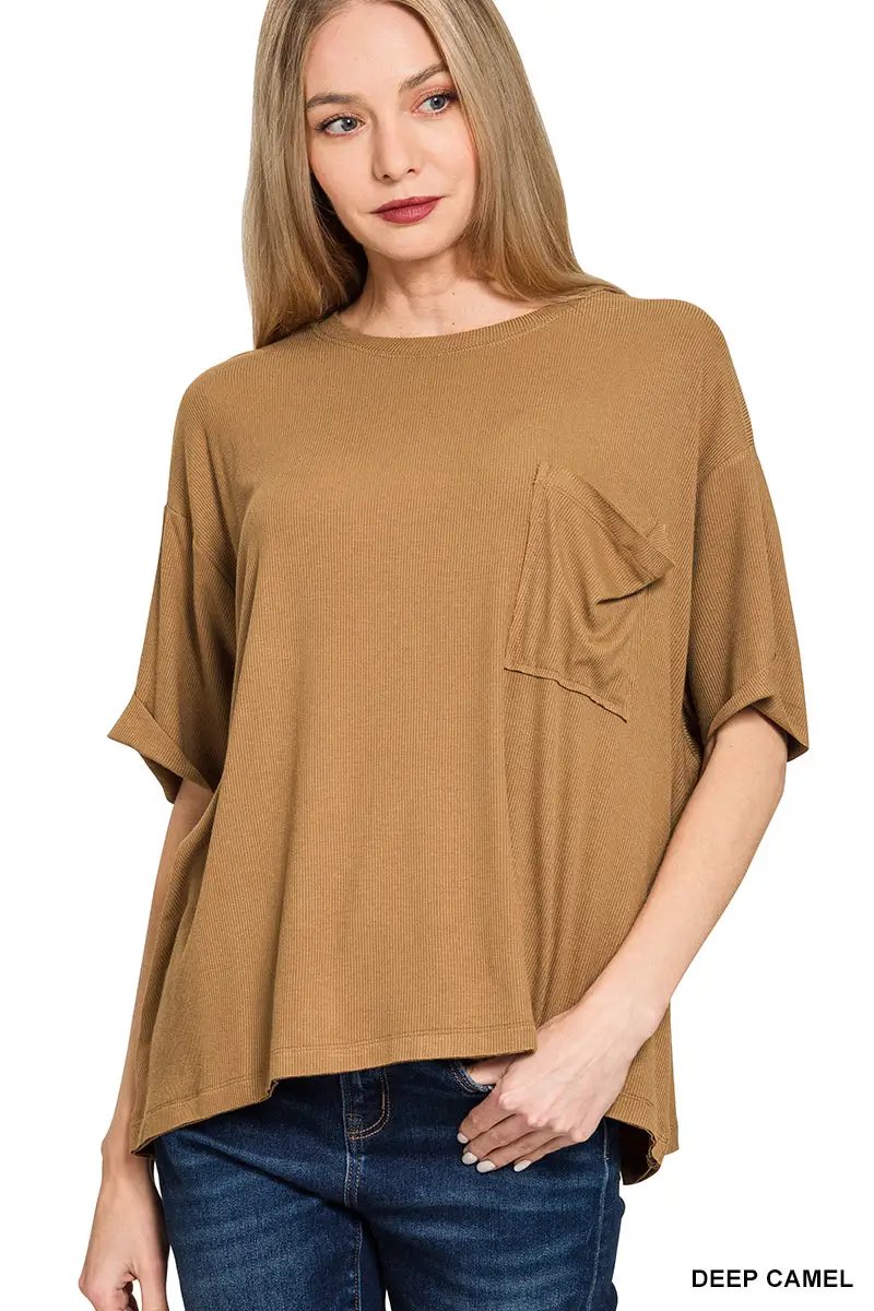 Zenana Zenana Oversized Ribbed Round Neck Short Sleeve Tee - T-Shirts Zenana Oversized Ribbed Round Neck Short Sleeve Tee
