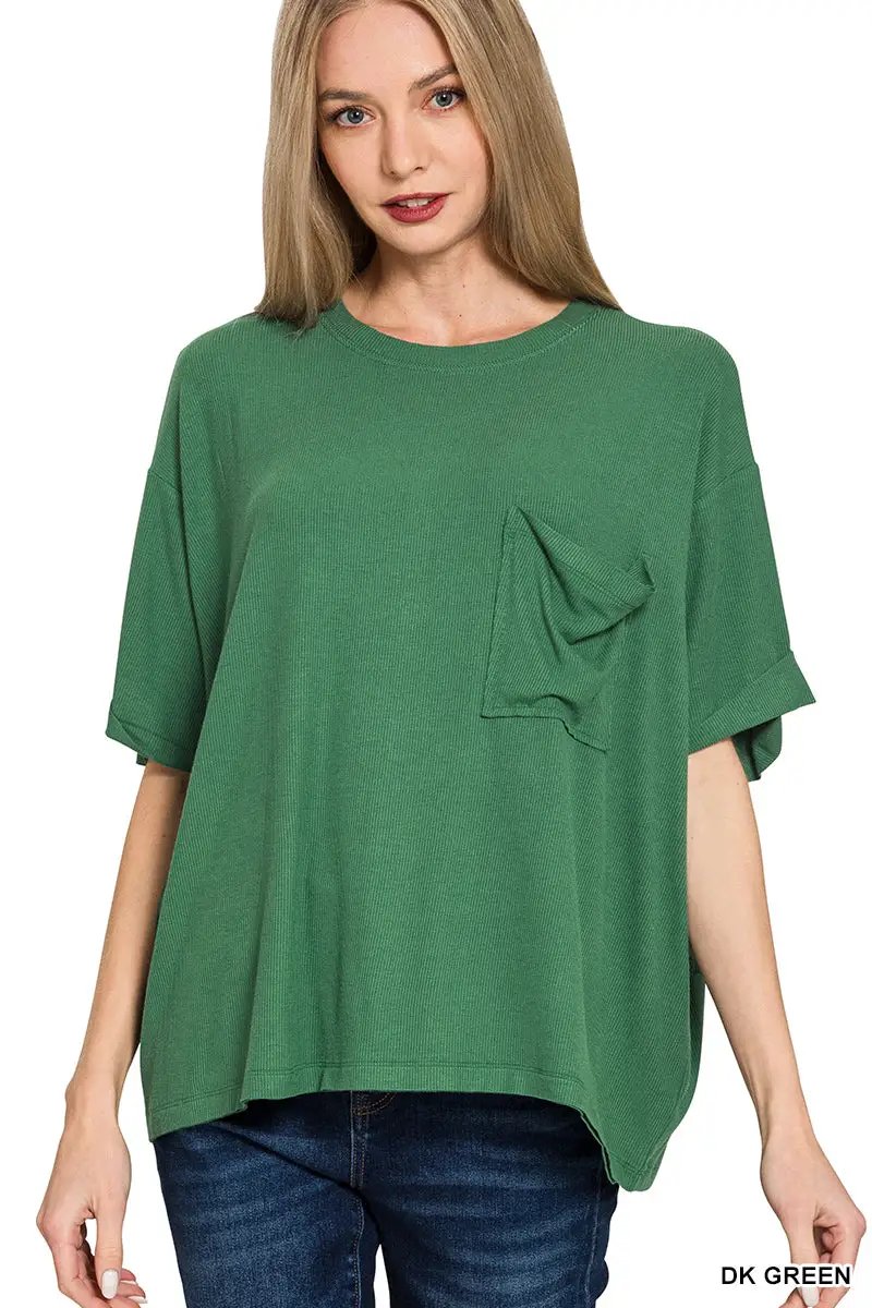 Zenana Zenana Oversized Ribbed Round Neck Short Sleeve Tee - T-Shirts Zenana Oversized Ribbed Round Neck Short Sleeve Tee