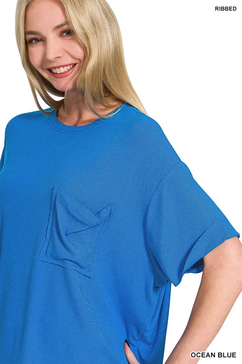 Zenana Zenana Oversized Ribbed Round Neck Short Sleeve Tee - T-Shirts Zenana Oversized Ribbed Round Neck Short Sleeve Tee