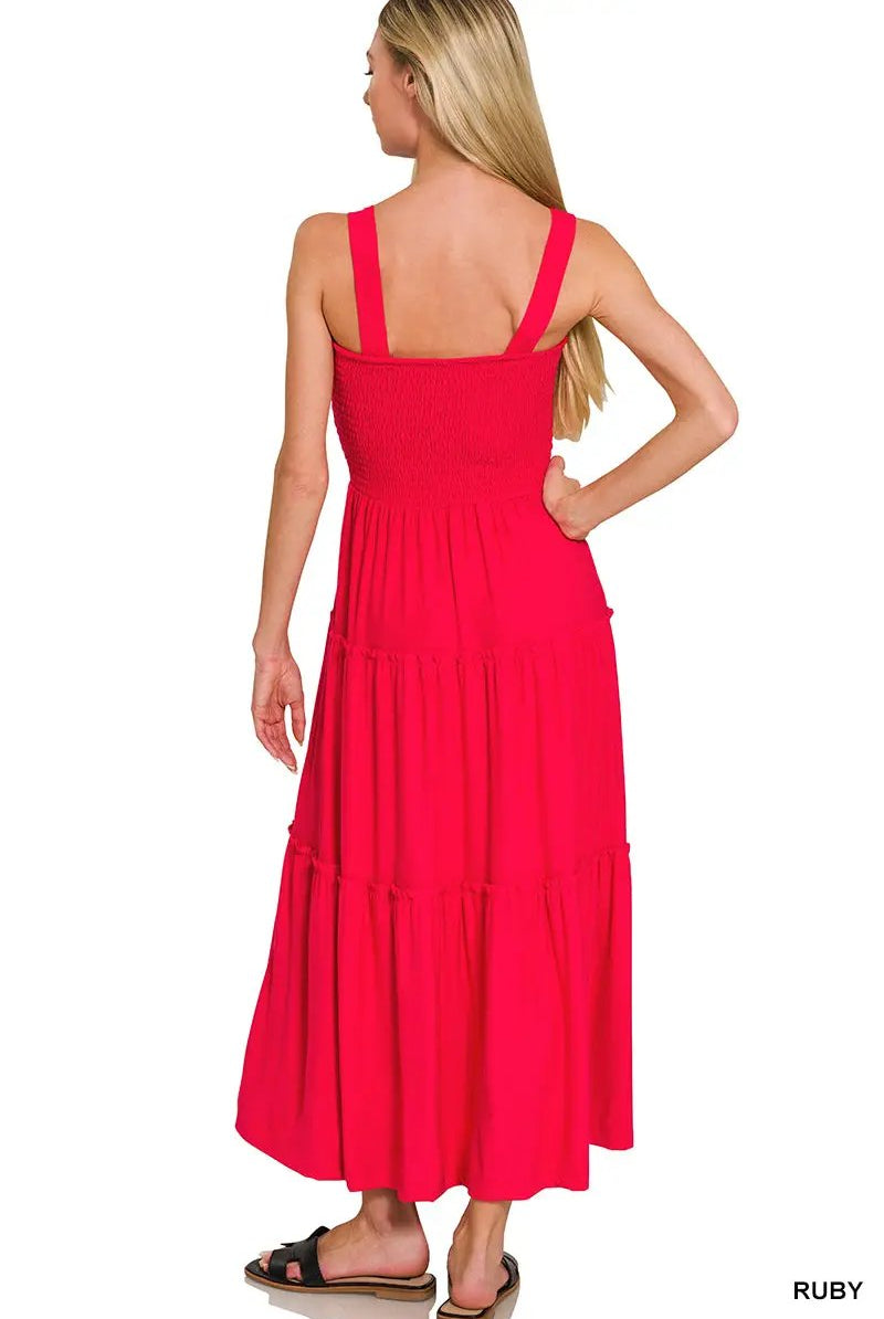 Zenana Zenana Smocked Tiered Midi Dress - Dresses