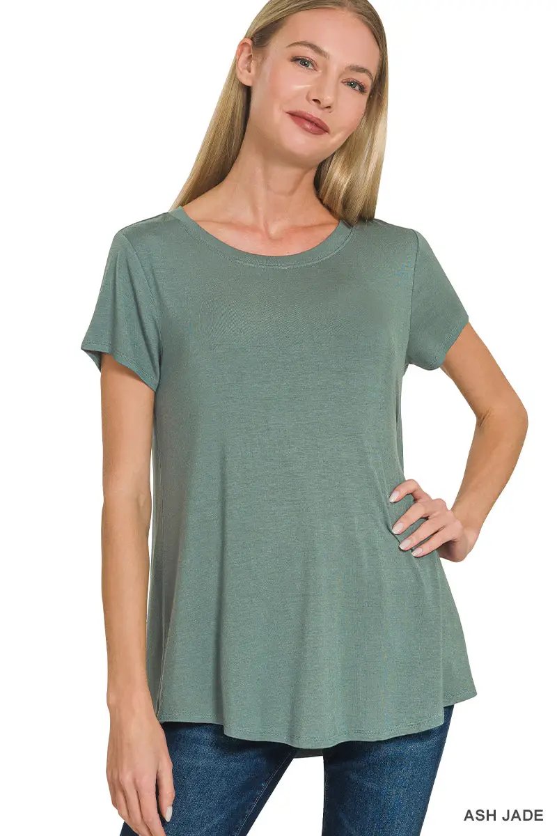 Zenana Zenana Flowy Round Hem Rayon Short Sleeve Top - T-Shirts