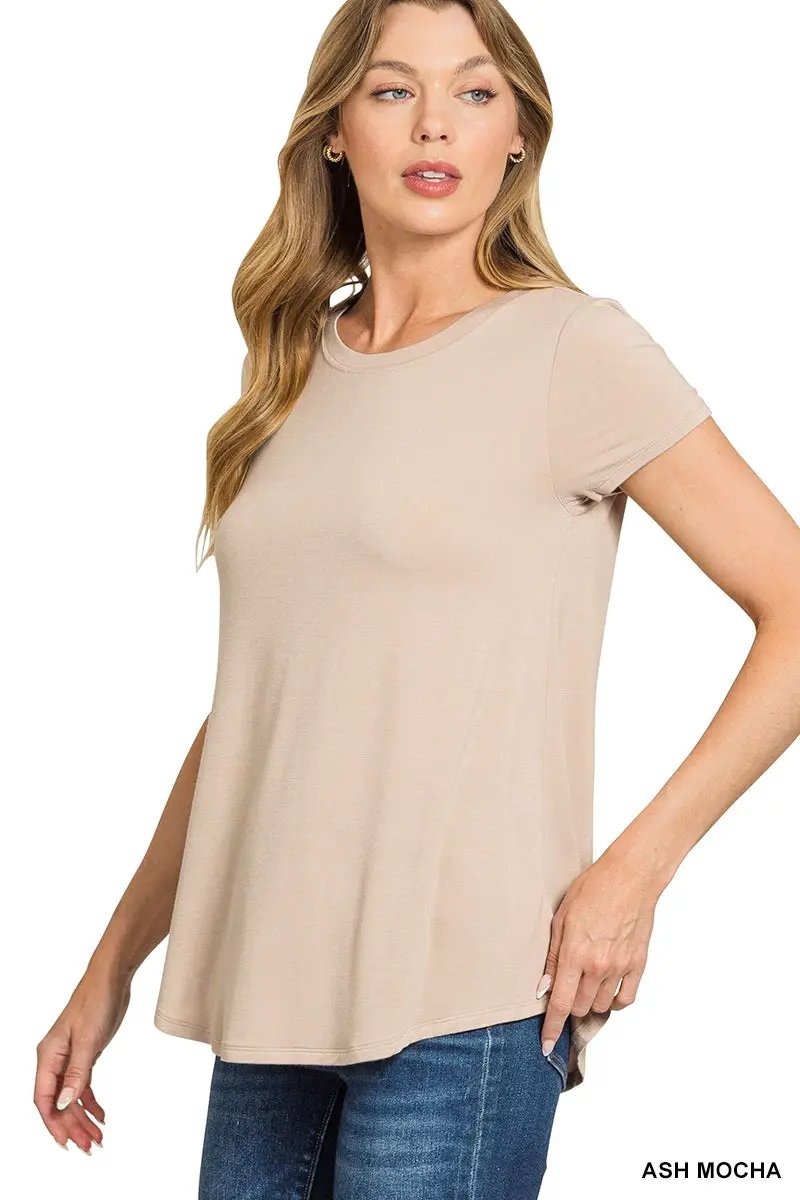 Zenana Zenana Flowy Round Hem Rayon Short Sleeve Top - T-Shirts
