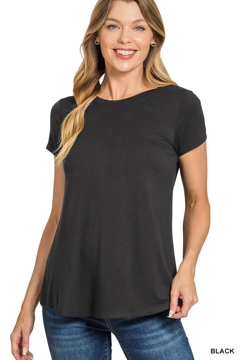 Zenana Zenana Flowy Round Hem Rayon Short Sleeve Top - T-Shirts
