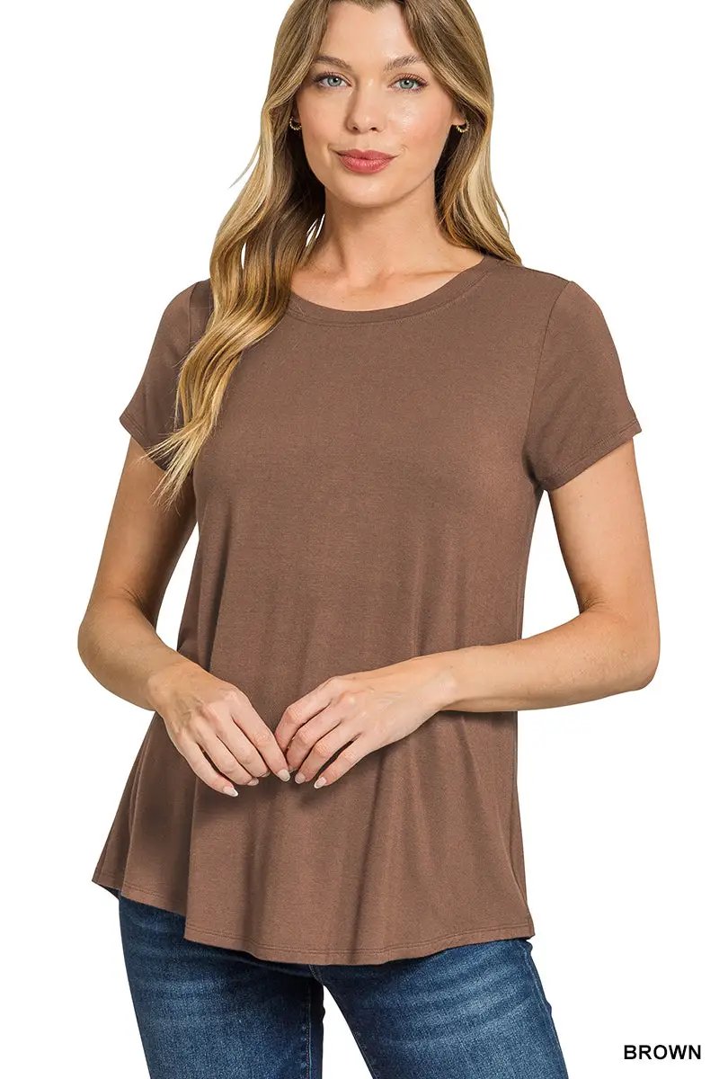 Zenana Zenana Flowy Round Hem Rayon Short Sleeve Top - T-Shirts