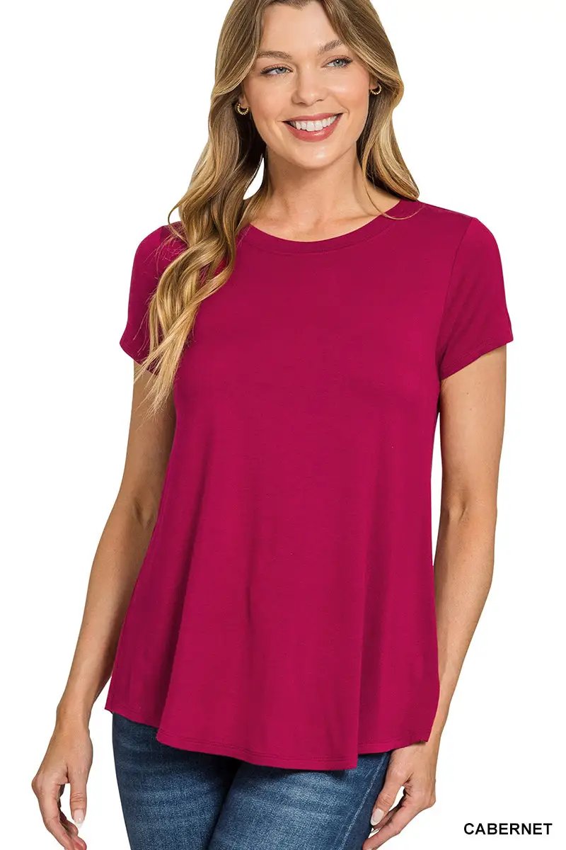 Zenana Zenana Flowy Round Hem Rayon Short Sleeve Top - T-Shirts