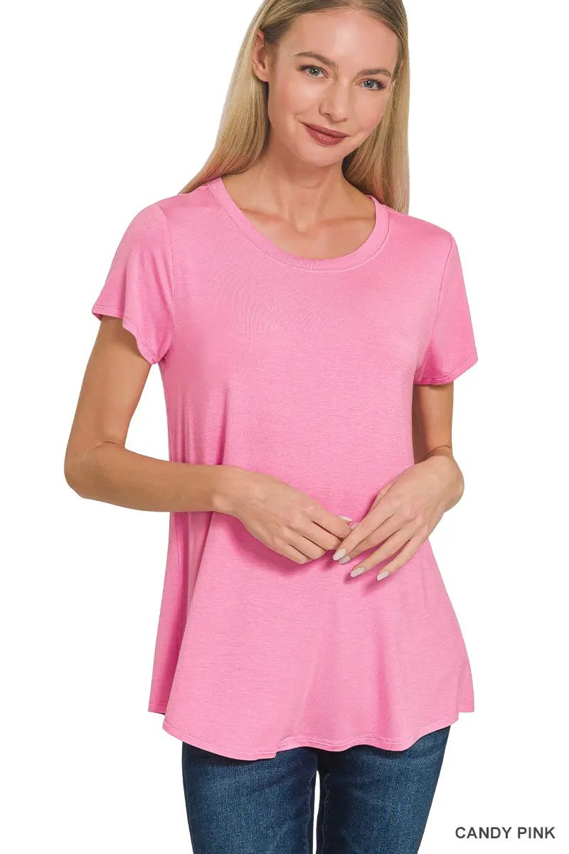 Zenana Zenana Flowy Round Hem Rayon Short Sleeve Top - T-Shirts