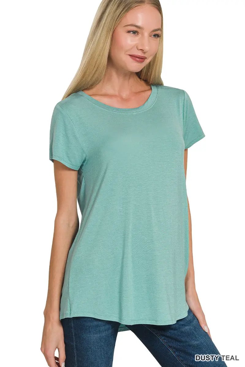 Zenana Zenana Flowy Round Hem Rayon Short Sleeve Top - T-Shirts