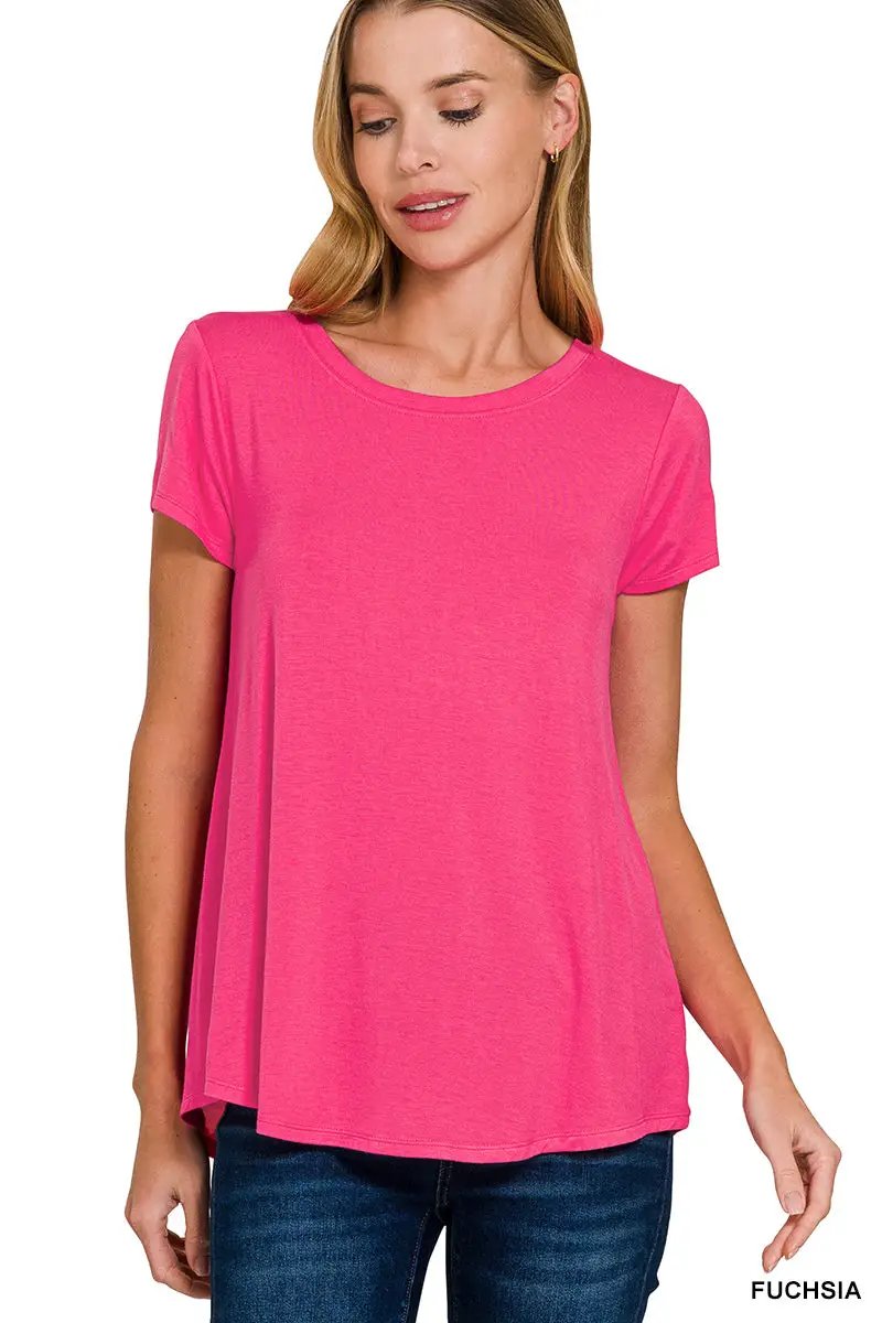 Zenana Zenana Flowy Round Hem Rayon Short Sleeve Top - T-Shirts