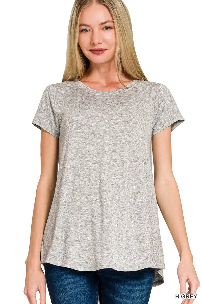 Zenana Zenana Flowy Round Hem Rayon Short Sleeve Top - T-Shirts