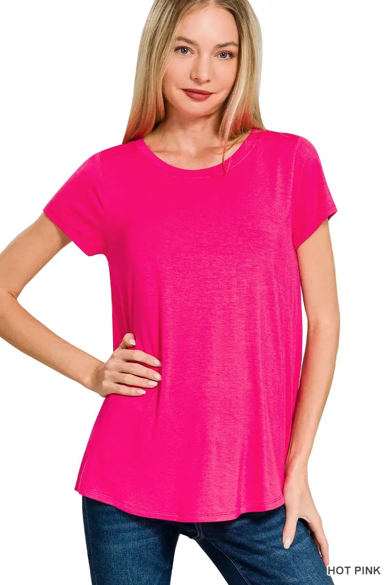 Zenana Zenana Flowy Round Hem Rayon Short Sleeve Top - T-Shirts