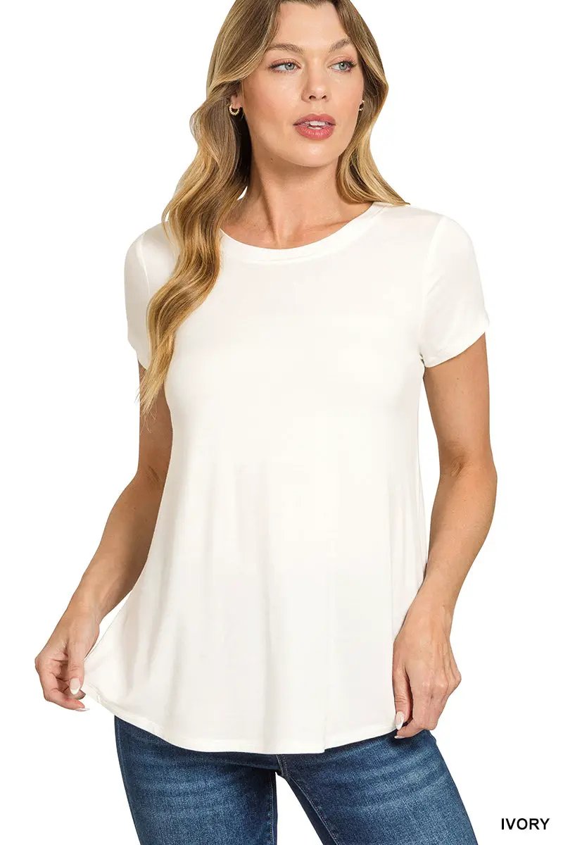 Zenana Zenana Flowy Round Hem Rayon Short Sleeve Top - T-Shirts