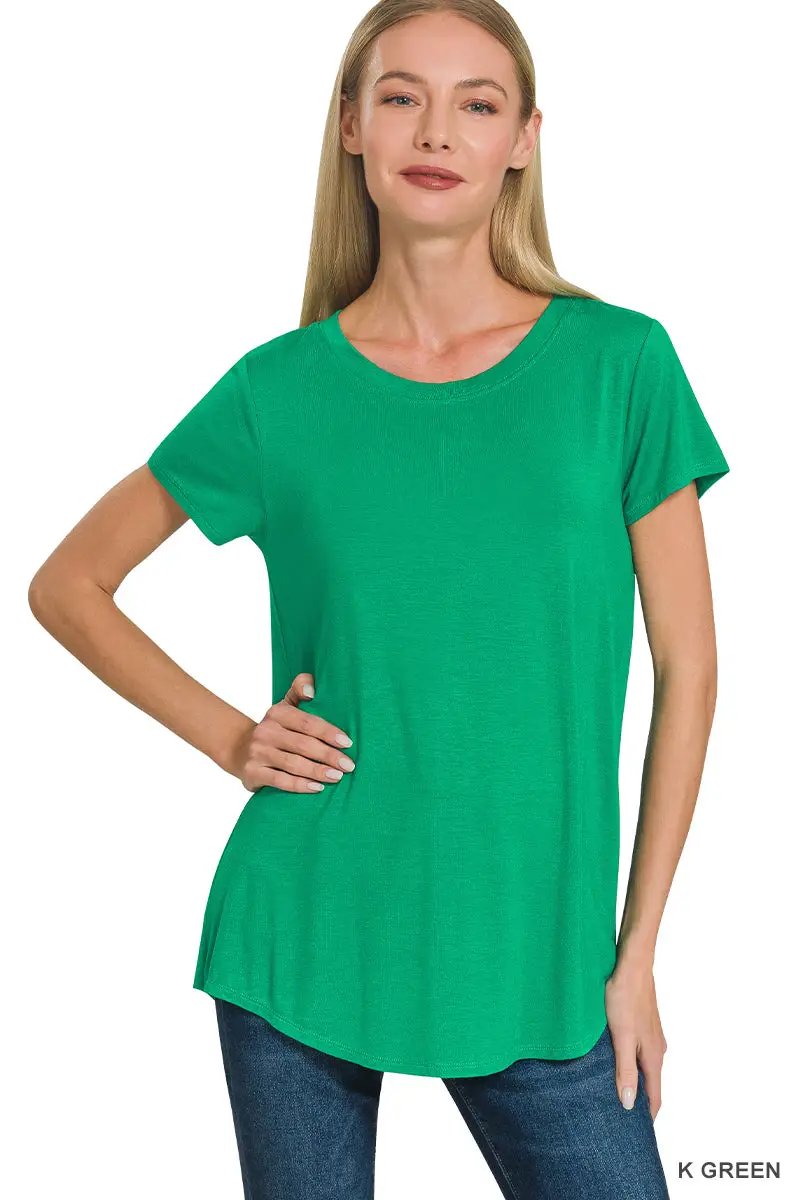 Zenana Zenana Flowy Round Hem Rayon Short Sleeve Top - T-Shirts