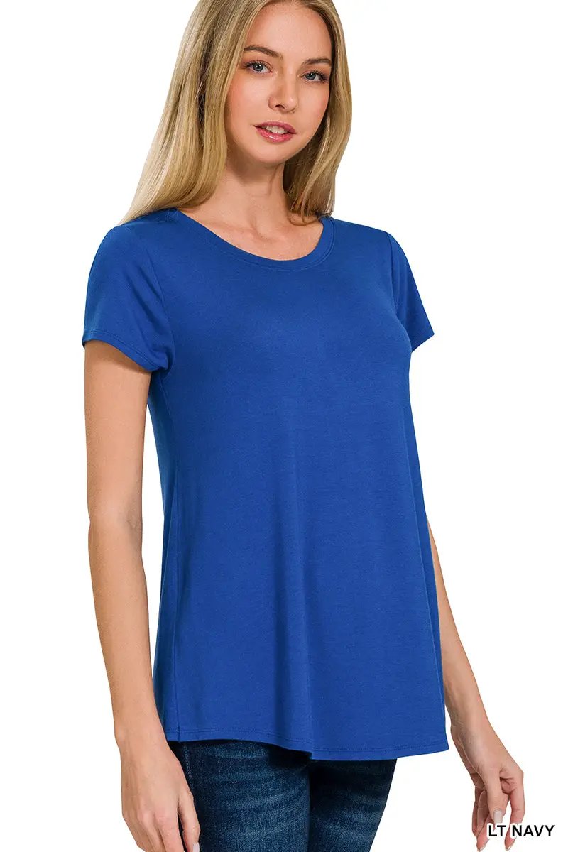 Zenana Zenana Flowy Round Hem Rayon Short Sleeve Top - T-Shirts