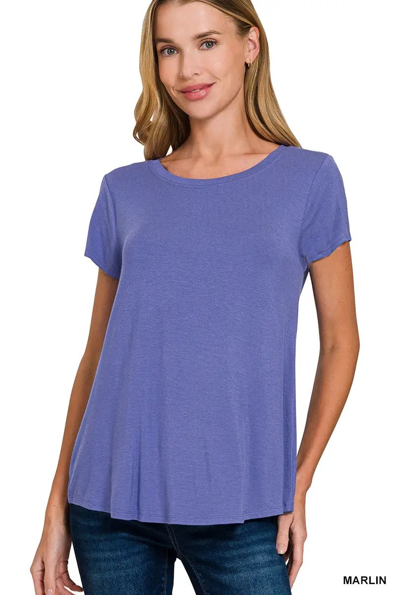 Zenana Zenana Flowy Round Hem Rayon Short Sleeve Top - T-Shirts