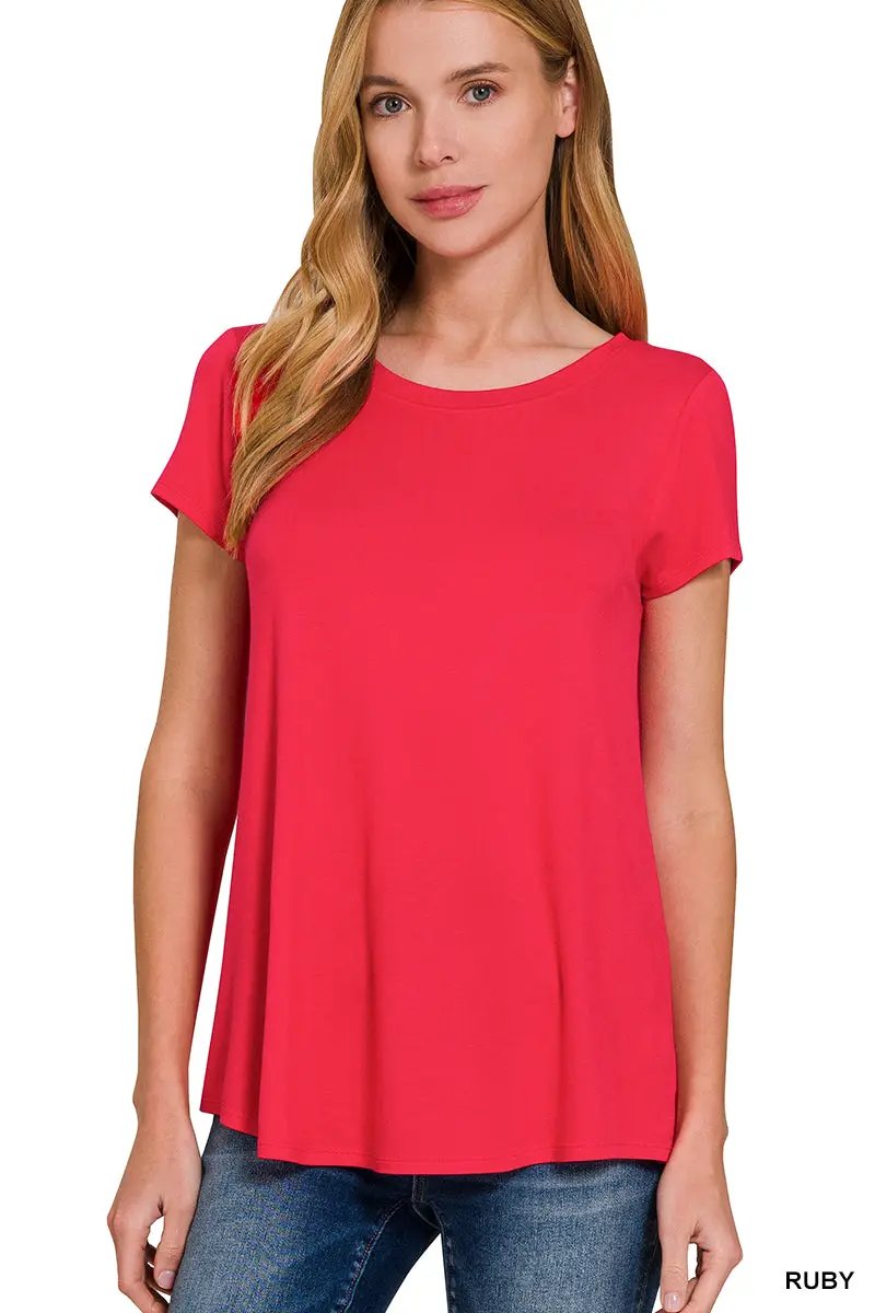 Zenana Zenana Flowy Round Hem Rayon Short Sleeve Top - T-Shirts