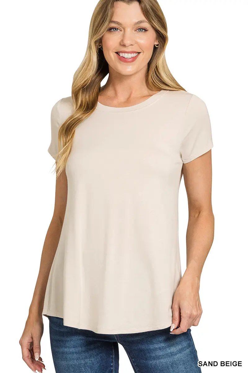 Zenana Zenana Flowy Round Hem Rayon Short Sleeve Top - T-Shirts