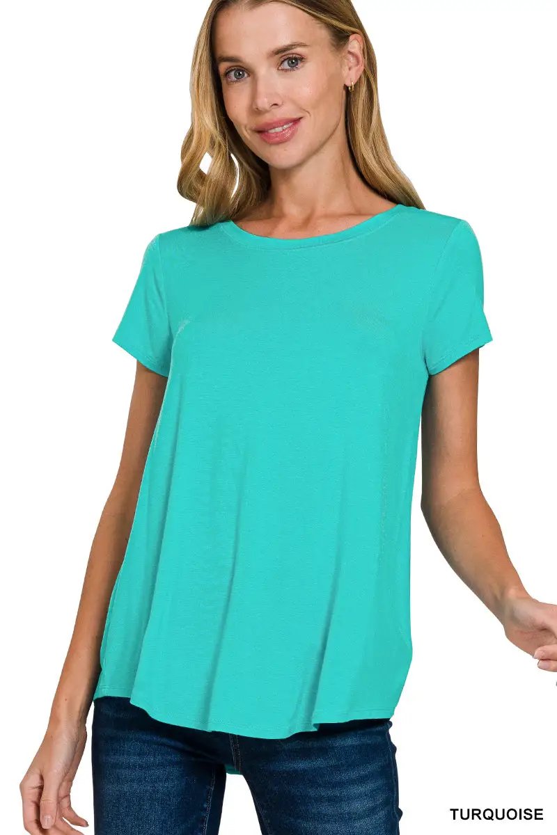 Zenana Zenana Flowy Round Hem Rayon Short Sleeve Top - T-Shirts