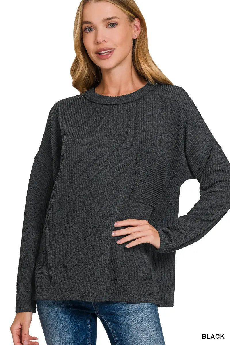Zenana Zenana Raised Rib Long Sleeve Drop Shoulder Top - Sweaters Zenana Raised Rib Long Sleeve Drop Shoulder Top