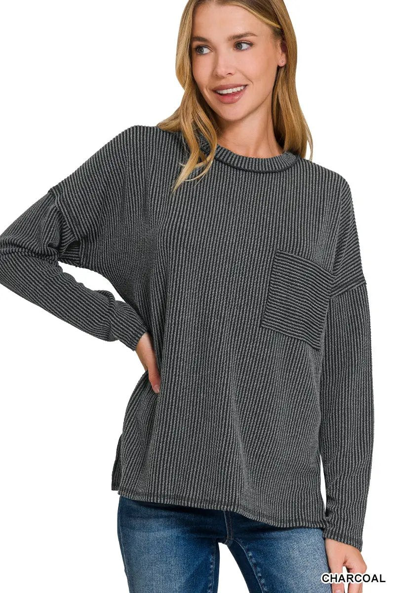 Zenana Zenana Raised Rib Long Sleeve Drop Shoulder Top - Sweaters Zenana Raised Rib Long Sleeve Drop Shoulder Top