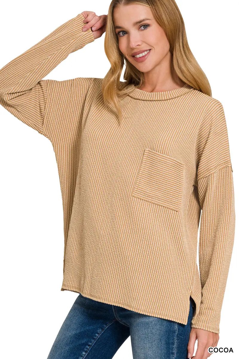 Zenana Zenana Raised Rib Long Sleeve Drop Shoulder Top - Sweaters Zenana Raised Rib Long Sleeve Drop Shoulder Top