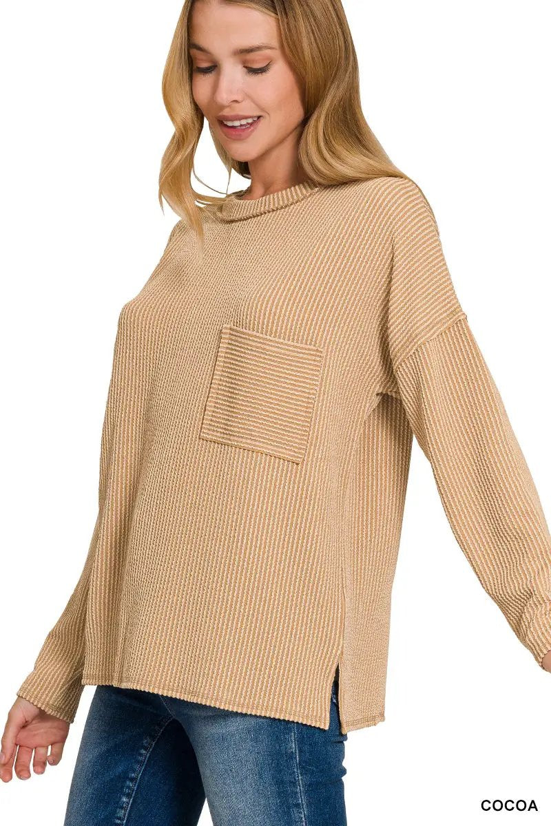 Zenana Zenana Raised Rib Long Sleeve Drop Shoulder Top - Sweaters Zenana Raised Rib Long Sleeve Drop Shoulder Top