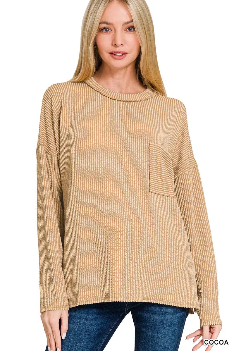 Zenana Zenana Raised Rib Long Sleeve Drop Shoulder Top - Sweaters Zenana Raised Rib Long Sleeve Drop Shoulder Top