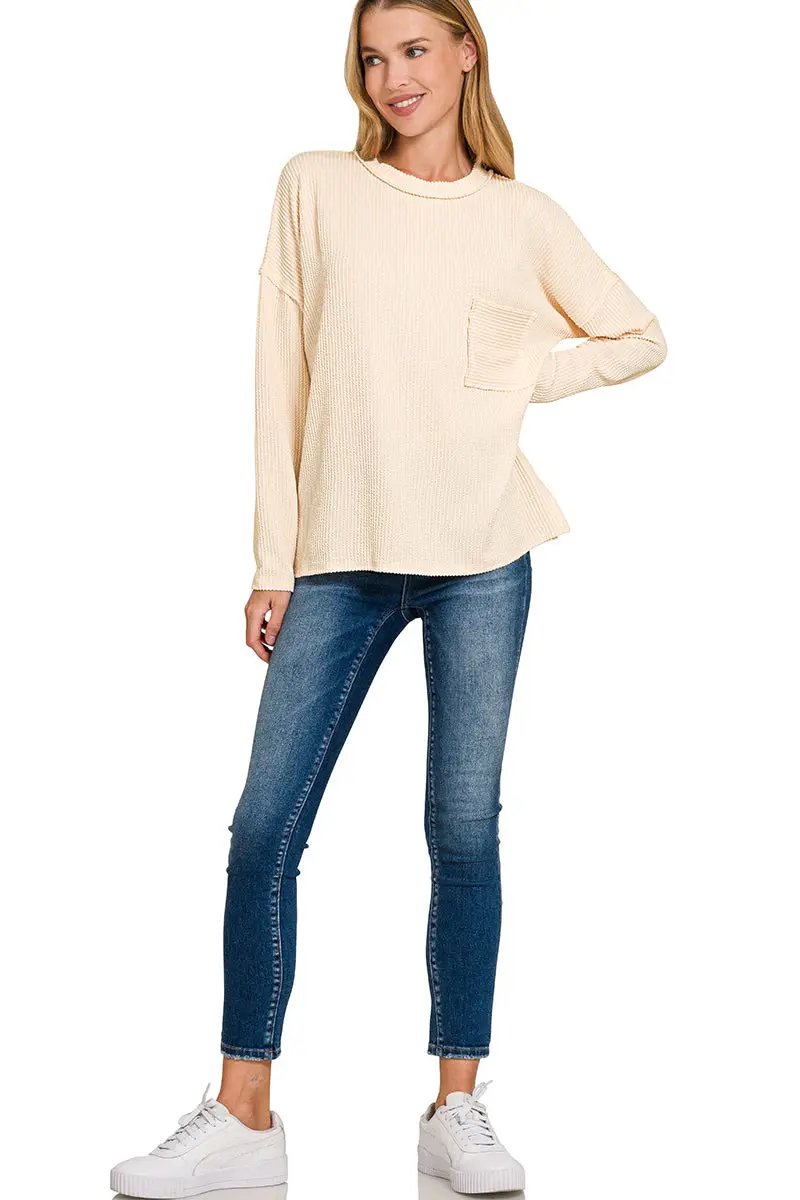 Zenana Zenana Raised Rib Long Sleeve Drop Shoulder Top - Sweaters Zenana Raised Rib Long Sleeve Drop Shoulder Top