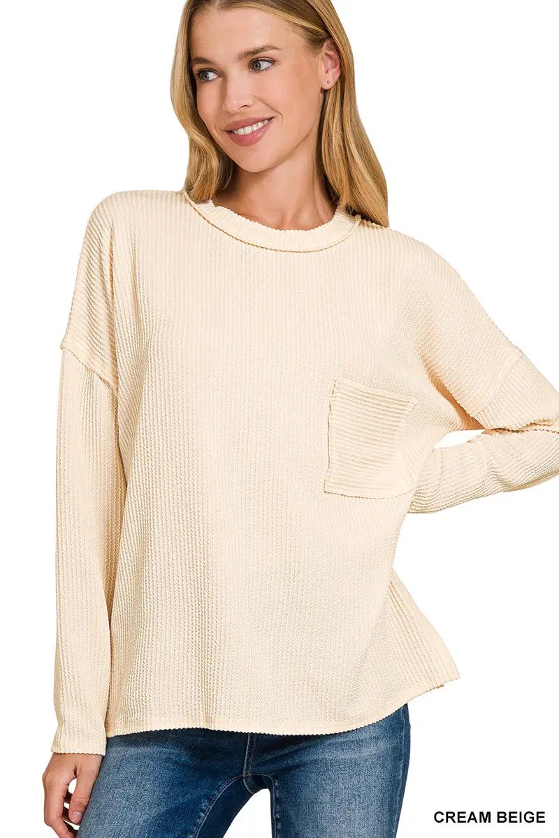 Zenana Zenana Raised Rib Long Sleeve Drop Shoulder Top - Sweaters Zenana Raised Rib Long Sleeve Drop Shoulder Top
