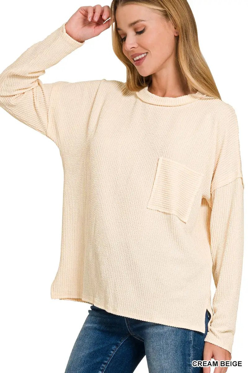 Zenana Zenana Raised Rib Long Sleeve Drop Shoulder Top - Sweaters Zenana Raised Rib Long Sleeve Drop Shoulder Top
