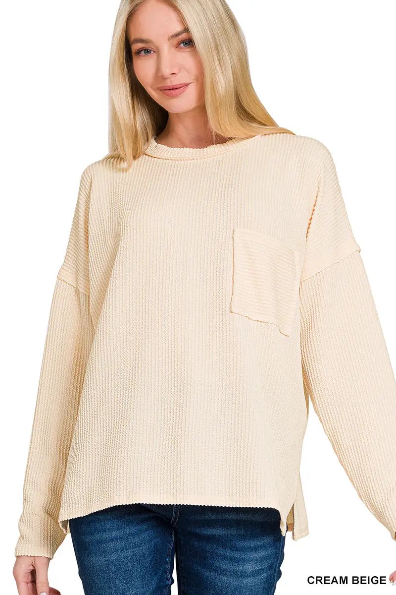 Zenana Zenana Raised Rib Long Sleeve Drop Shoulder Top - Sweaters Zenana Raised Rib Long Sleeve Drop Shoulder Top
