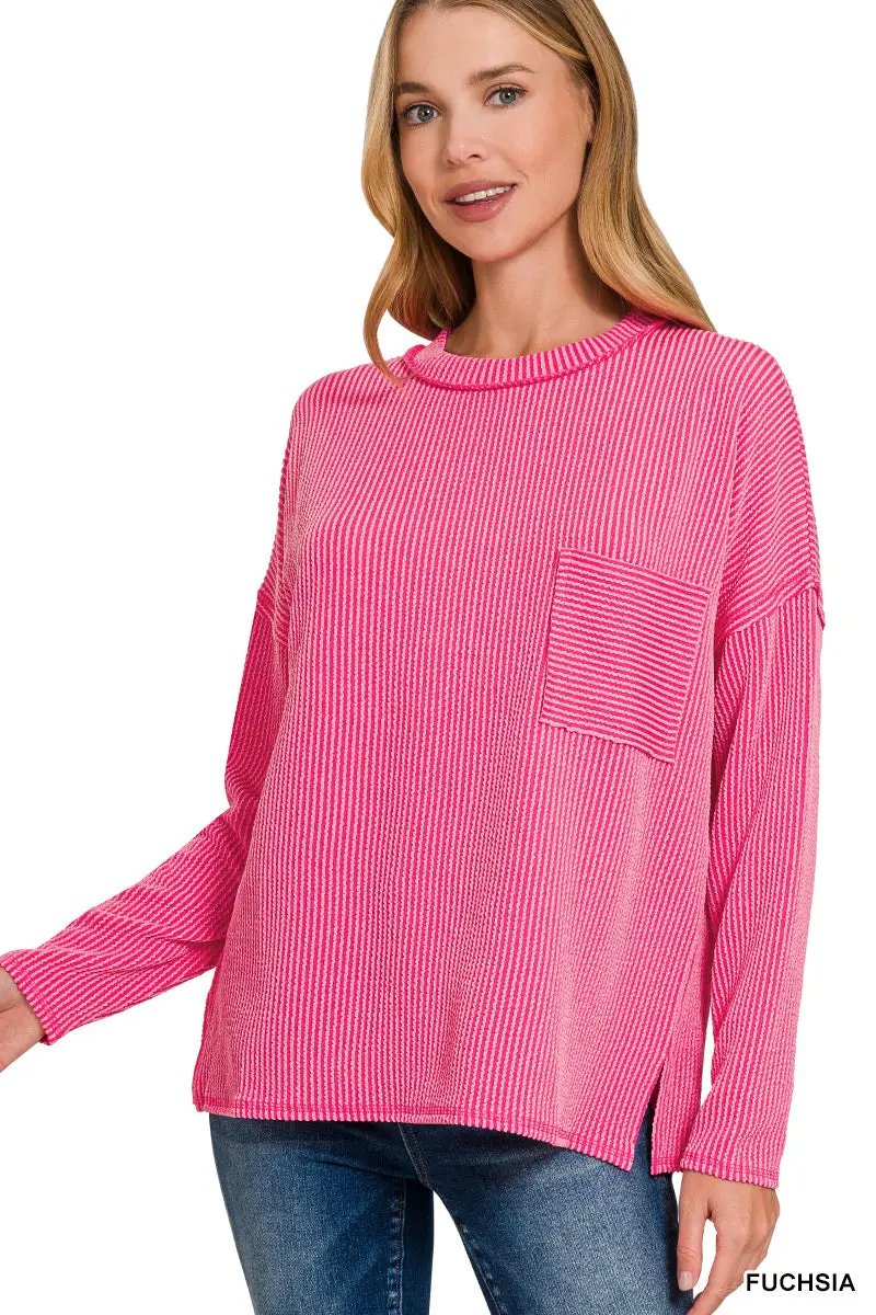 Zenana Zenana Raised Rib Long Sleeve Drop Shoulder Top - Sweaters Zenana Raised Rib Long Sleeve Drop Shoulder Top