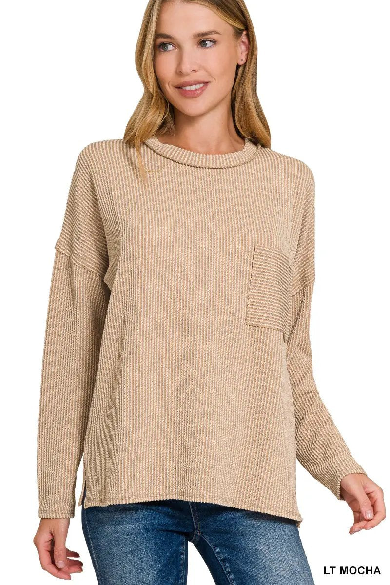 Zenana Zenana Raised Rib Long Sleeve Drop Shoulder Top - Sweaters Zenana Raised Rib Long Sleeve Drop Shoulder Top