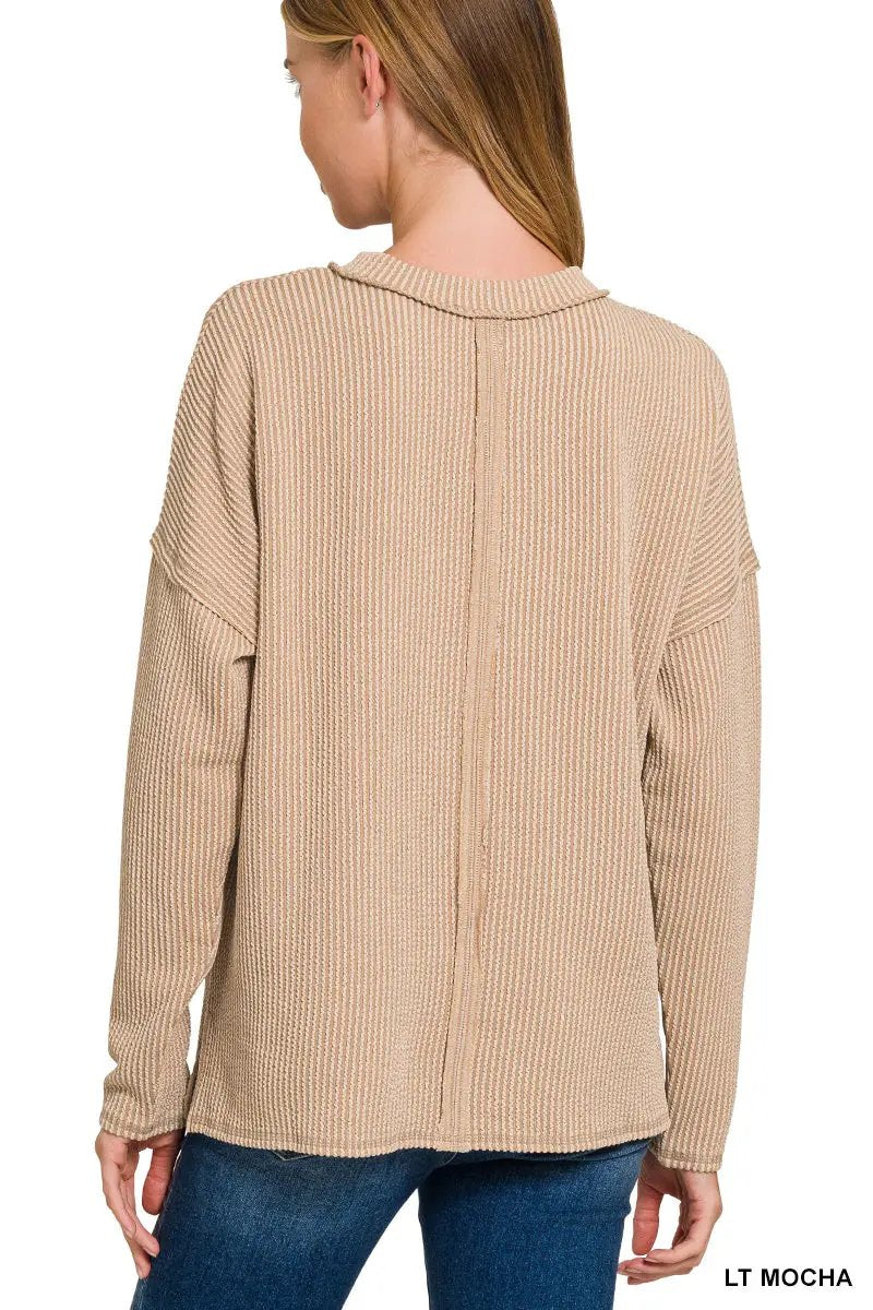 Zenana Zenana Raised Rib Long Sleeve Drop Shoulder Top - Sweaters Zenana Raised Rib Long Sleeve Drop Shoulder Top